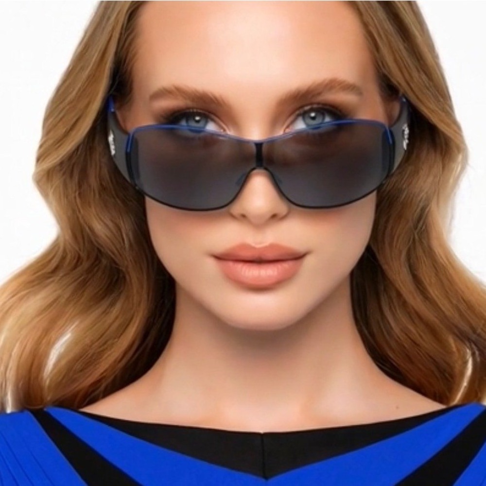 Women Sunglasses Blue Black Wrap Sunglasses UV400 Shield Y2K Sporty Lentes Gafas